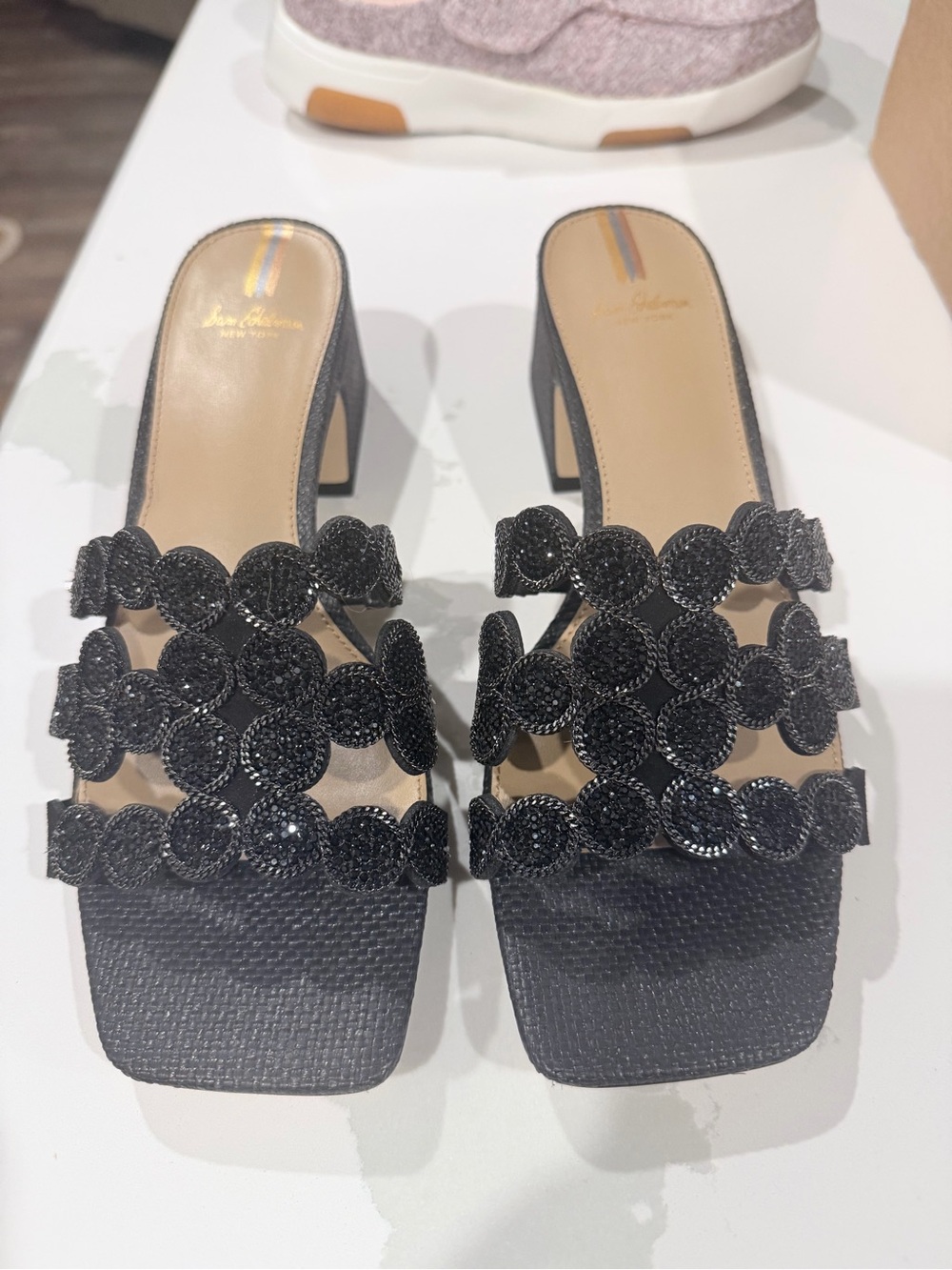 Sam Edelman Black Beaded Mule Sandals